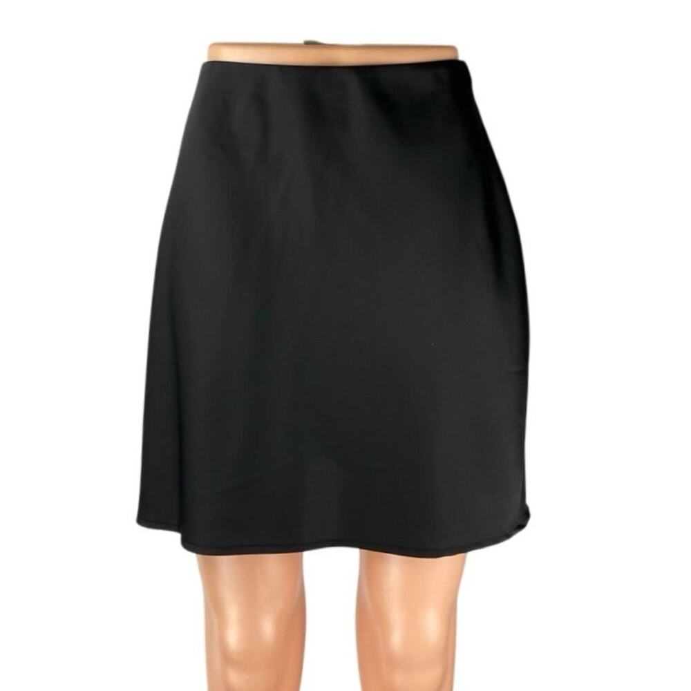 NEW Y.A.S Women's Black Silky Satin High Waisted Mini Flare A-Line Skirt Size XS